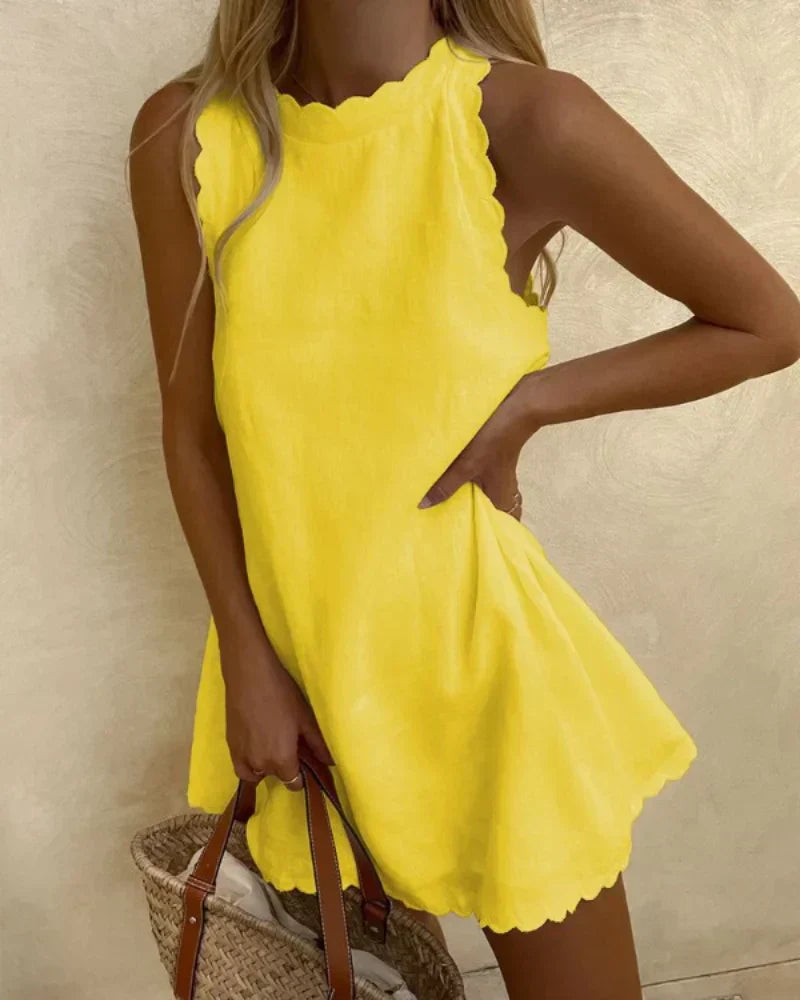 Sleeveless Scallop-Edge Dress