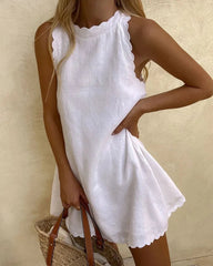Sleeveless Scallop-Edge Dress