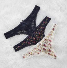 Thong Set- Floral Black