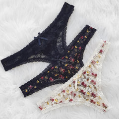 Thong Set- Floral Black