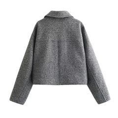 Nora - Woolen Short Jacket Polo Bouclé Bomber Jacket