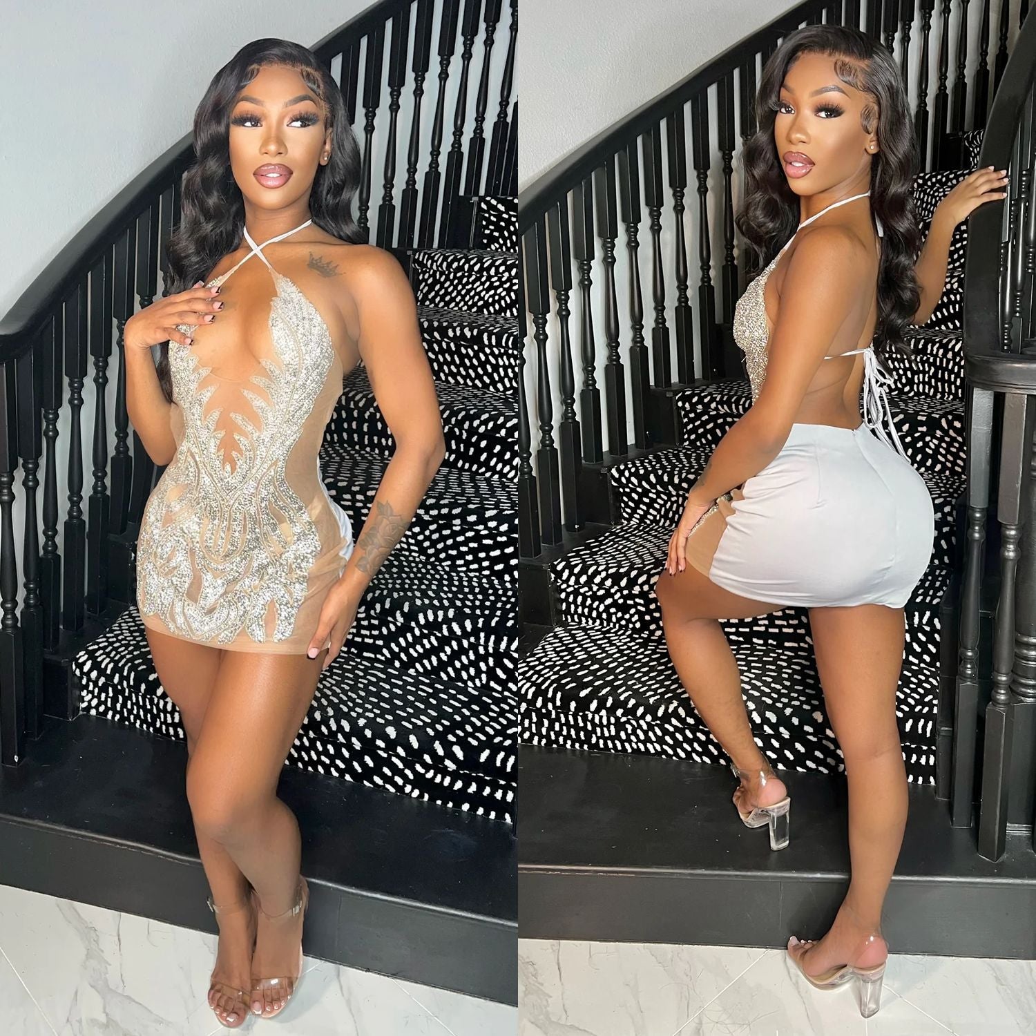 Rihanna Rhinestone Halter Backless Bodycon Mini dress uberjewellery Rihanna Rhinestone Halter Backless Bodycon Mini dress uberjewellery