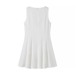 European And American Personality Fashion Casual Round Neck Sleeveless Short White Dress