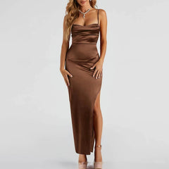 IBIZA - SPAGHETTI STRAP  SATIN MIDI DRESS