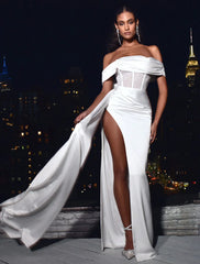 Esme gown Off-shoulder Long Slit White Bandage Dress