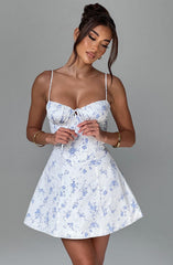 Lacey Minikleid – Blaues Blümchenmuster