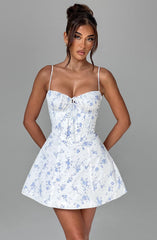Lacey Minikleid – Blaues Blümchenmuster