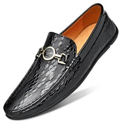 Genuine Leather Snake Pattern Slip-Ons