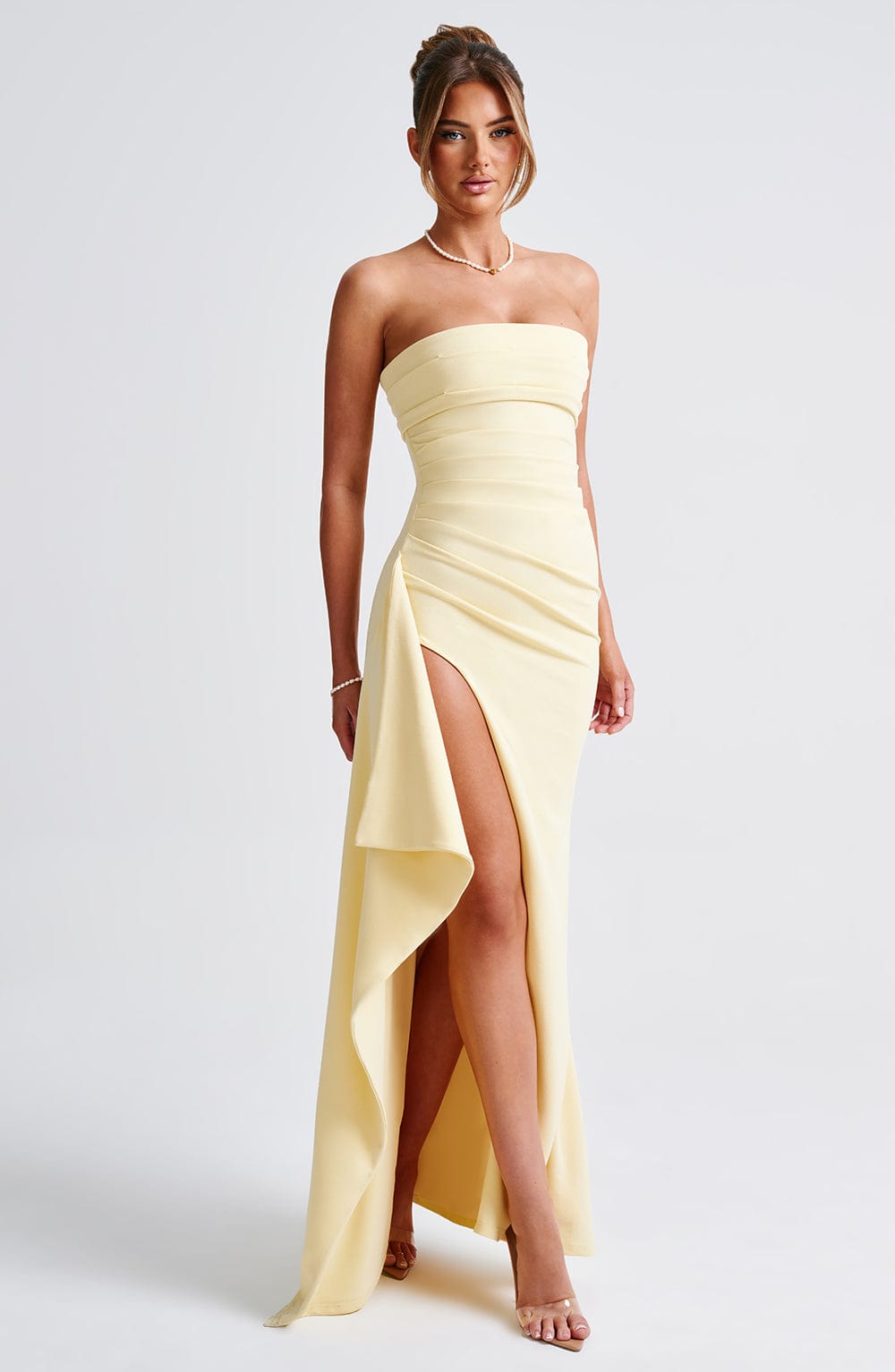 zafira maxi dress The Zafira One Shoulder Satin Maxi Dress Light Pink Size L from Hello Molly