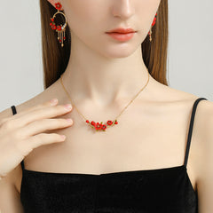 18K Elegant Begonia Enamel Necklace