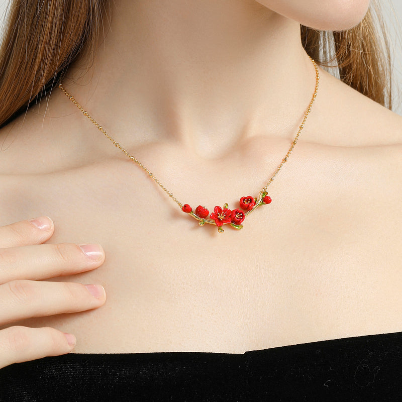 18K Elegant Begonia Enamel Necklace