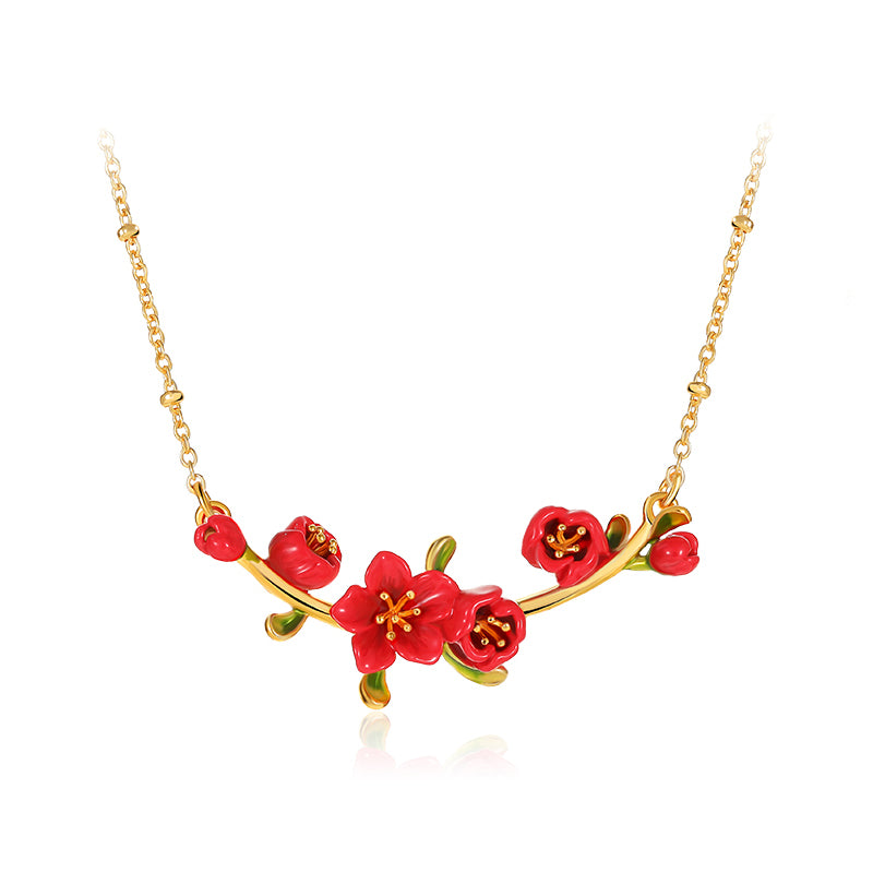 18K Elegant Begonia Enamel Necklace