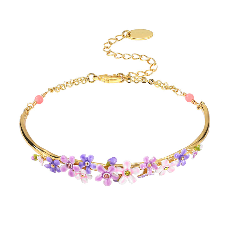 18K Purple Pink Small Flower Mori Enamel Bracelet