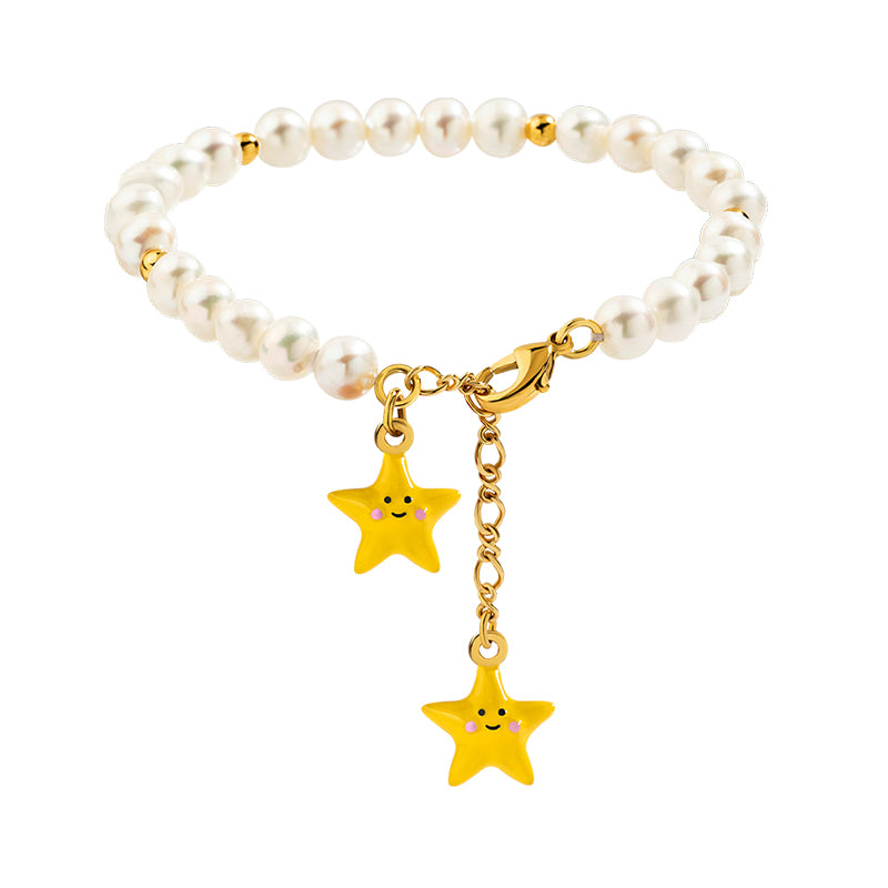 💫18K Lovely Wish Lucky Star Enameled Pearl Bracelet