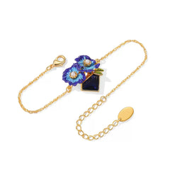 18K Blue Flower Enamel Bracelet