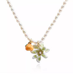 18K Orange Blossom Temperament Freshwater Rice Pearl Enamel Necklace