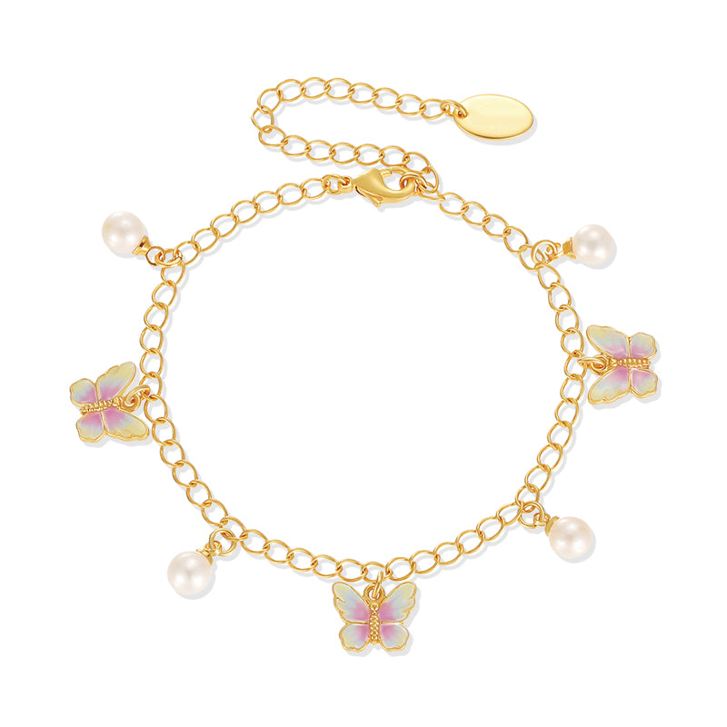 18K Pearl Butterfly Station Enamel Bracelet