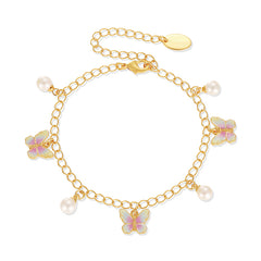 18K Pearl Butterfly Station Enamel Bracelet