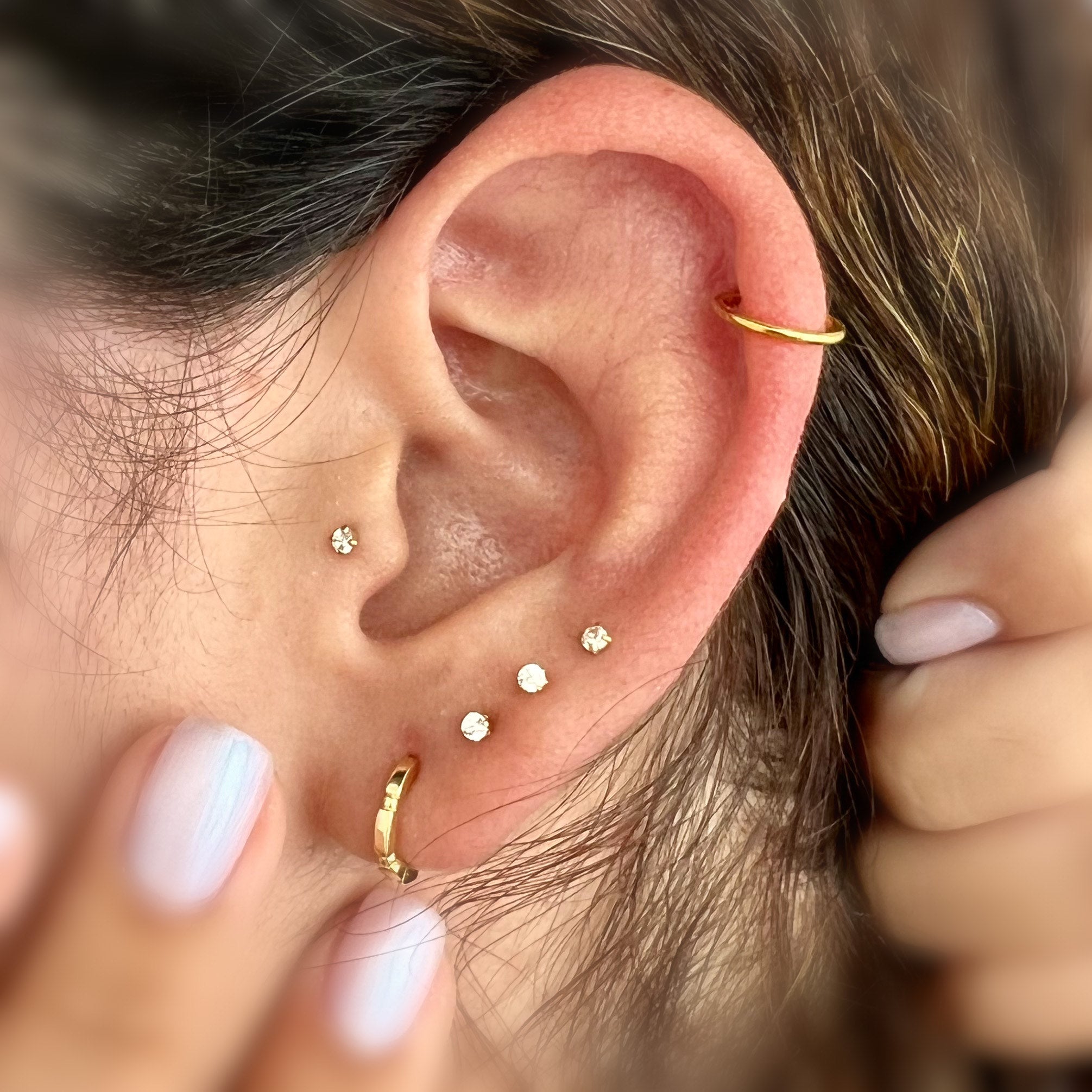 Pair of 925 Sterling Silver Gold PVD Dainty Beaded Patterned Minimal Hoop Earrings