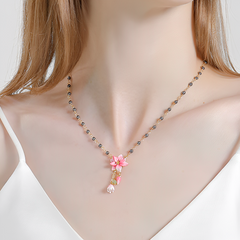 Pink Magnolia Tassel Necklace