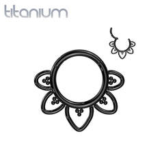 Titan Schwarz PVD Tribal Blume geformt Klapp Septum Daith Clicker Hoop