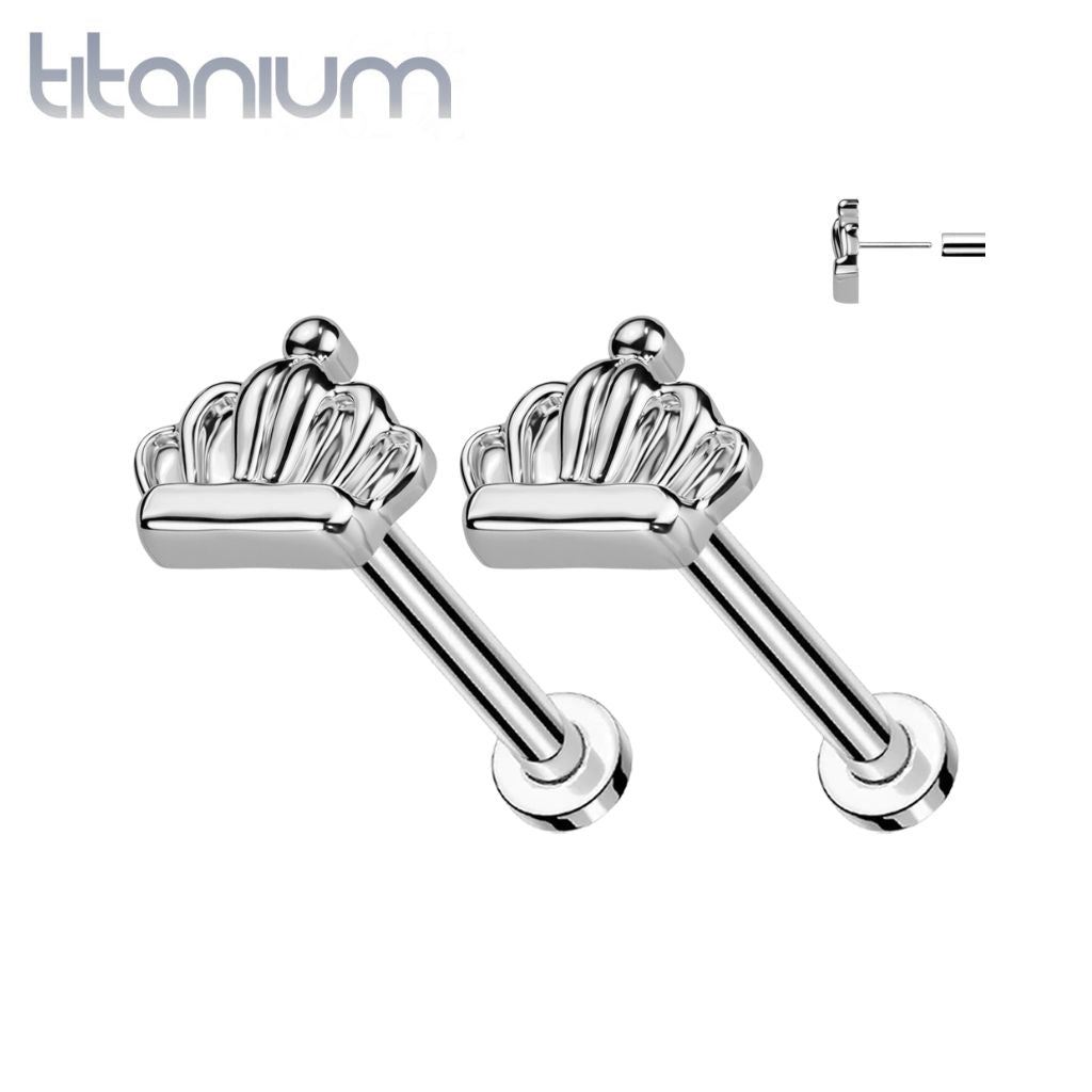 Pair of Implant Grade Titanium Large Crown Push In Earrings With Flat Back