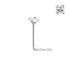14KT Real White Gold Square White CZ Gem Nose Screw Ring Pin