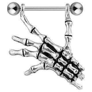 14ga 316L Surgical Steel Hanging Skull Hand Nipple Ring Barbell
