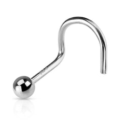 14KT Solid White Gold 2mm Ball Corkscrew Nose Ring Stud