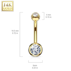 14KT Solid White Gold Double White Ball CZ Gem Belly Button Ring