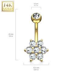 14KT Solid White Gold Flower White CZ Belly Ring