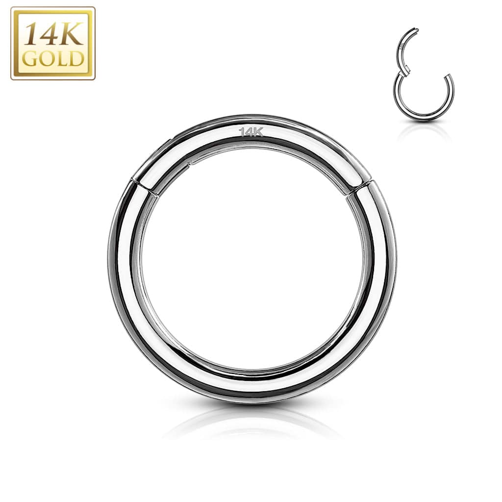 14KT Solid White Gold Hinged Segment Clicker Multi Use Hoop