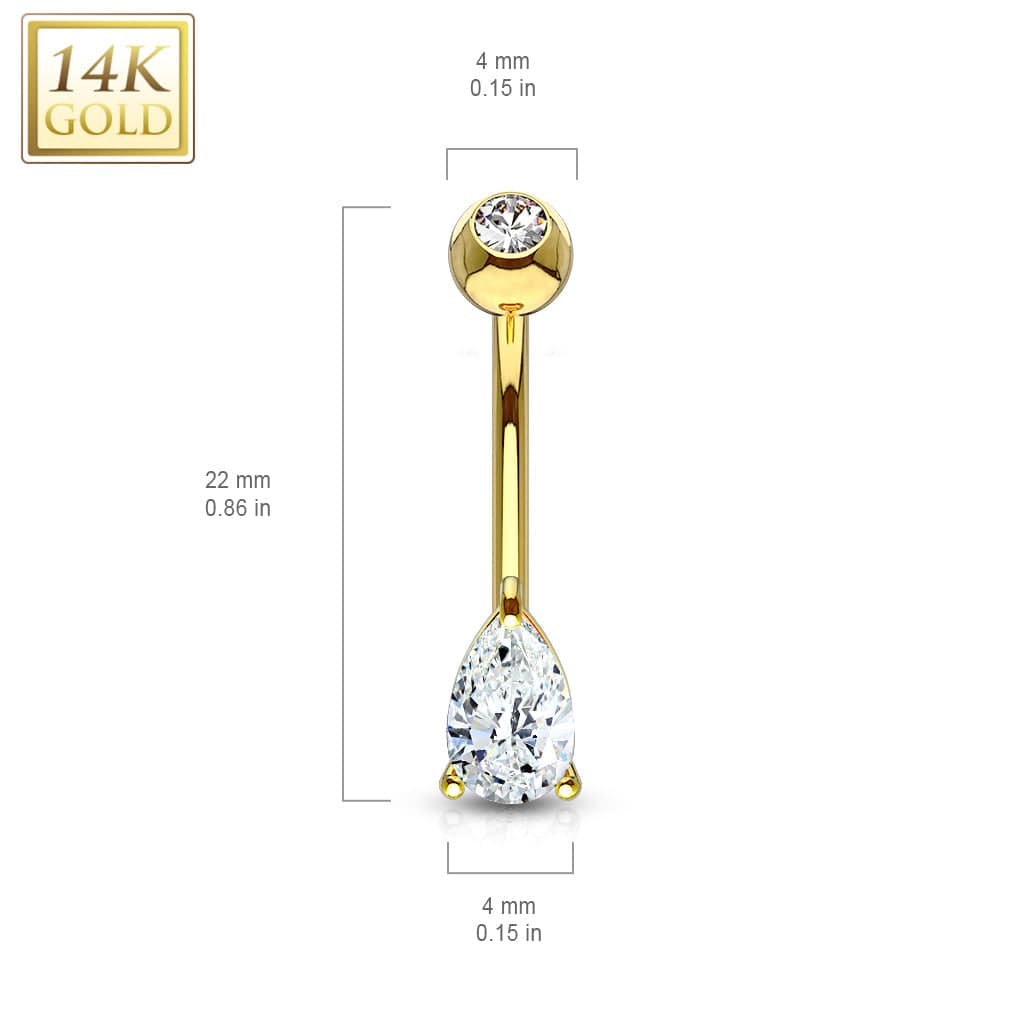 14KT Solid White Gold Tear Drop White CZ Belly Ring