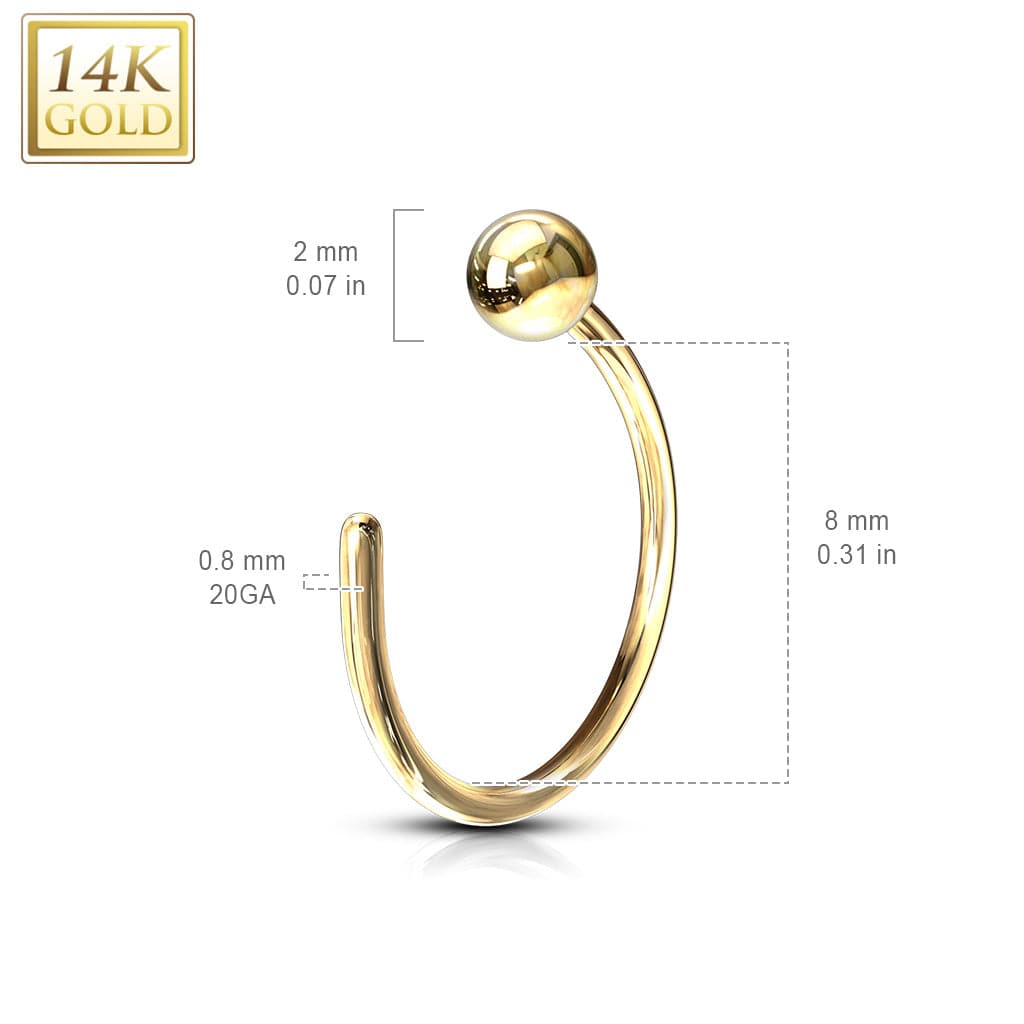 14KT Solid Yellow Gold Ball Nose Hoop Ring