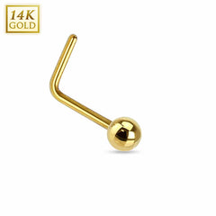 14KT Solid Yellow Gold "L" Shaped Bent Ball Top Nose Ring Stud