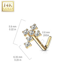 14KT White Gold White "L" Bent Cross CZ Nose Ring Stud