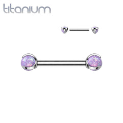 Implant Grade Titanium Purple Opal Internally Threaded Nipple Ring Straight Barbell