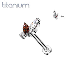 Implant Grade Titanium Marquise Cluster Red & White CZ Threadless Push In Labret