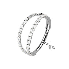 316L Surgical Steel White CZ Pave Double Hoop Nose Ring