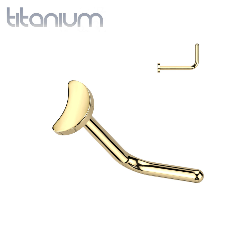 Implant Grade Titanium Gold PVD Small Crescent Moon L-Shaped Nose Ring Stud