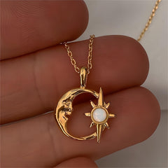 18K Gold Opal Star Moon Phase Necklace