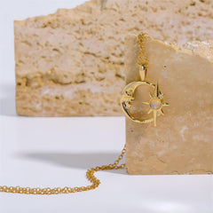 18K Gold Opal Star Moon Phase Necklace