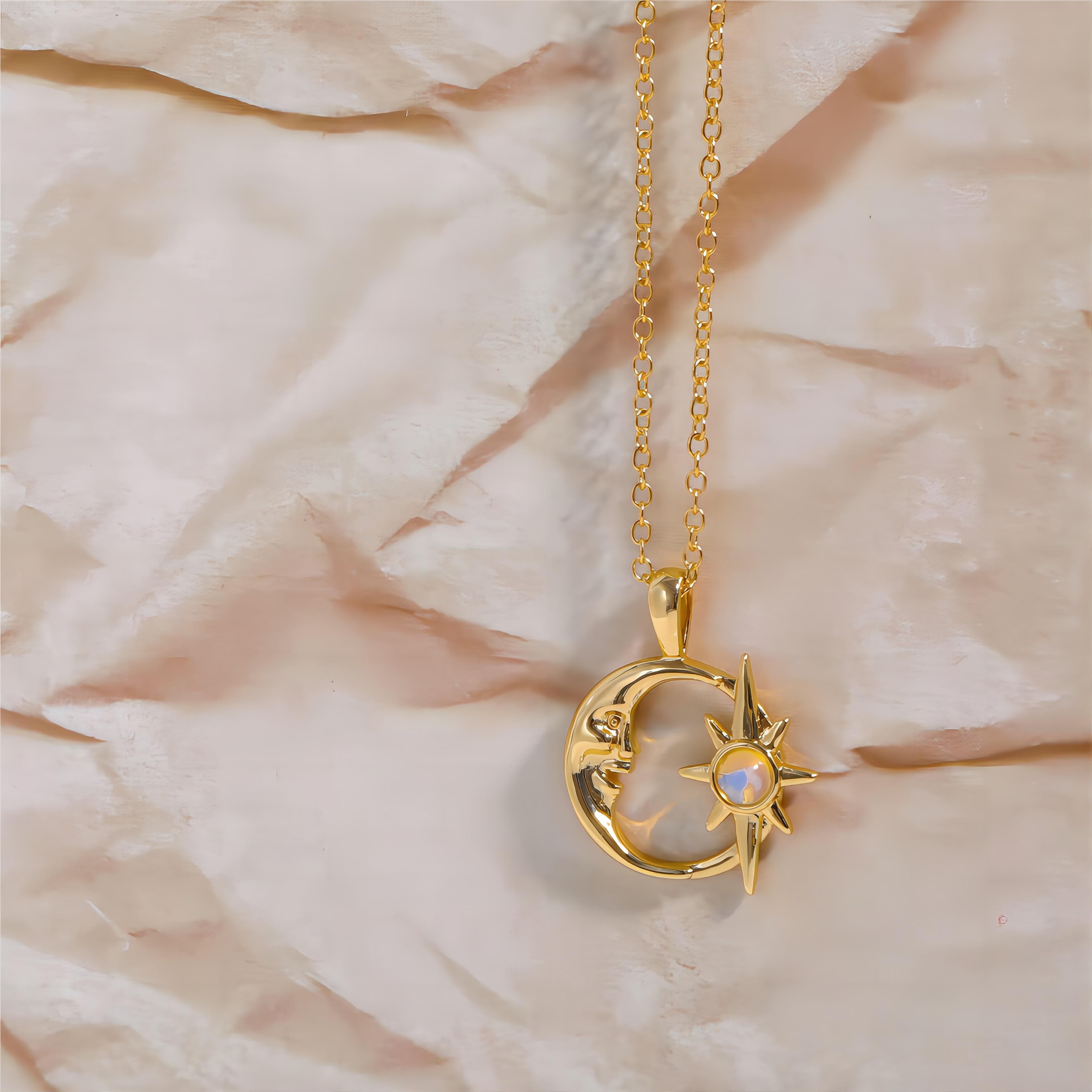 18K Gold Opal Star Moon Phase Necklace