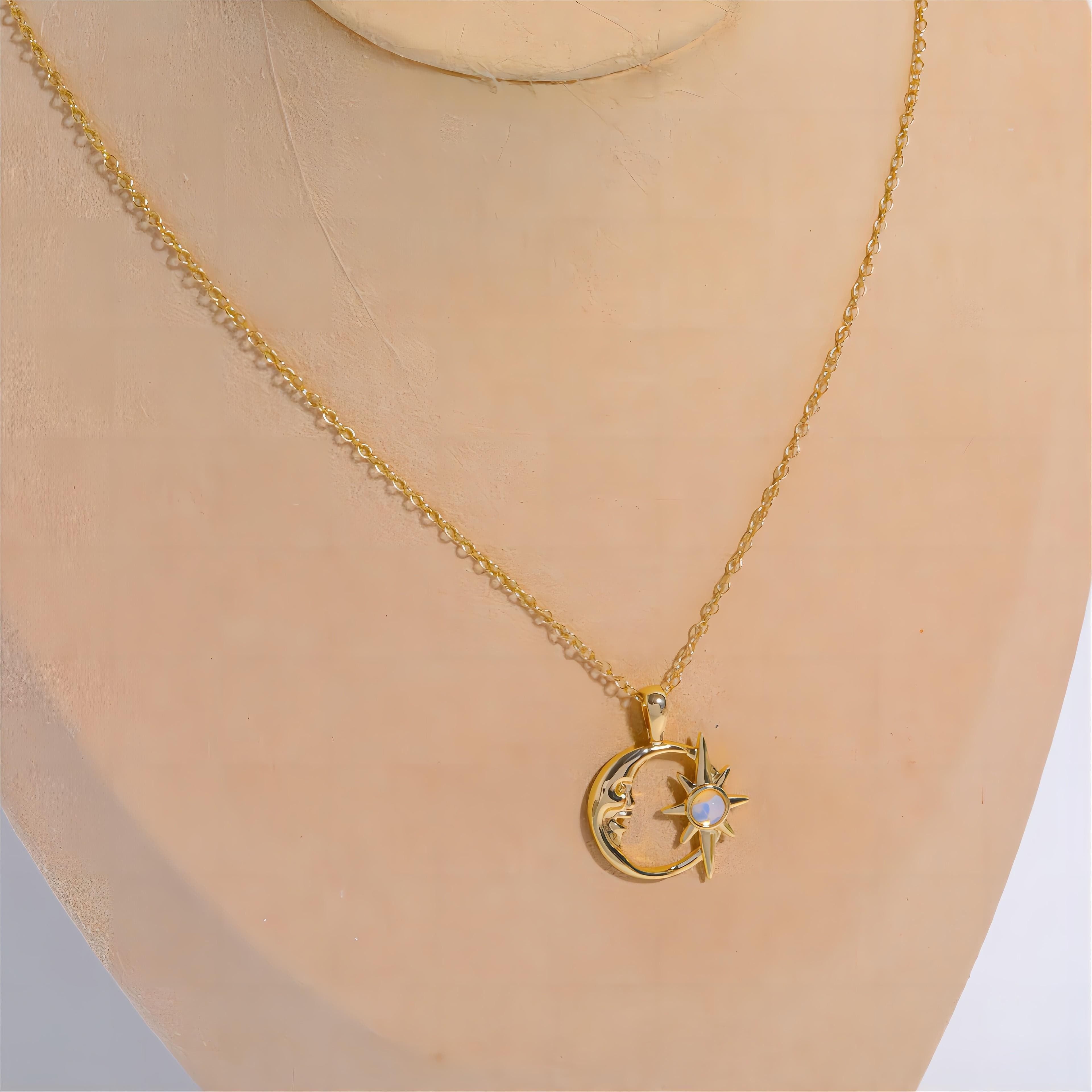 18K Gold Opal Star Moon Phase Necklace