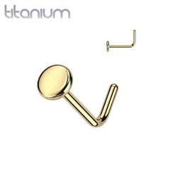 Implant Grade Titanium Gold PVD Small Flat Circle Disc L-Shaped Nose Ring Stud