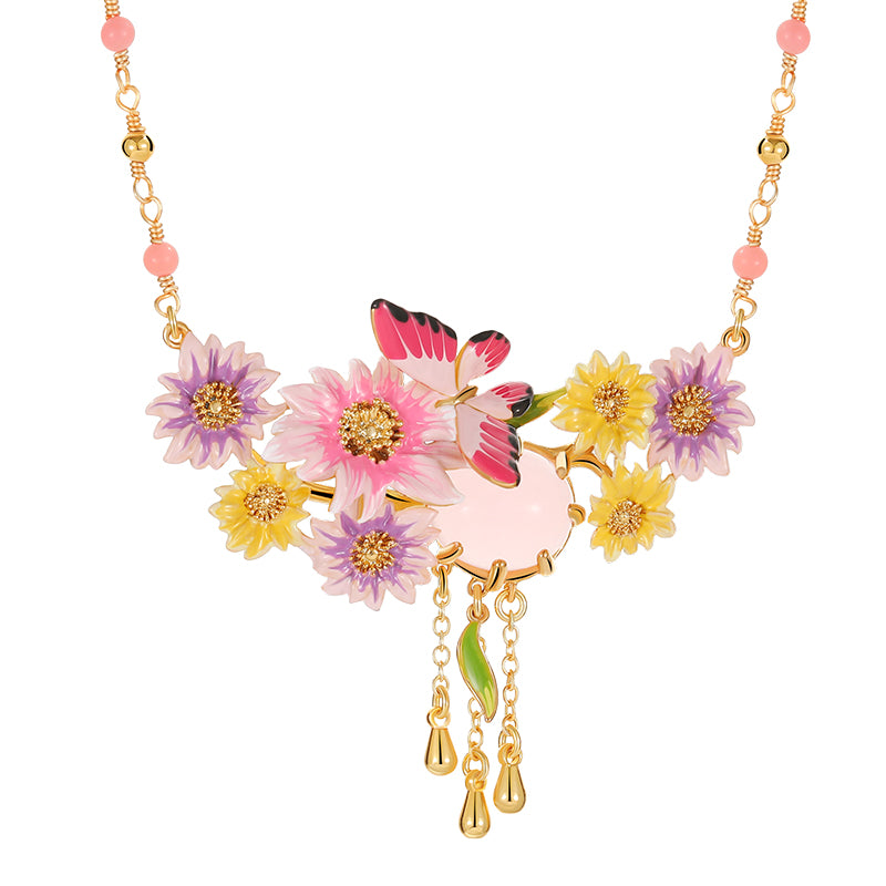 18K Butterfly Flower Delicate Enamel Necklace Monet's Garden Collection