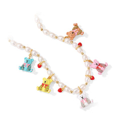 18K Bears Pearl Enamel Necklace