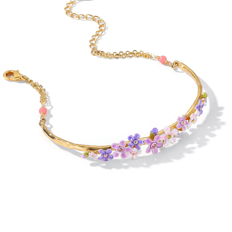 18K Purple Pink Small Flower Mori Enamel Bracelet