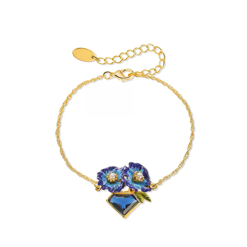 18K Blue Flower Enamel Bracelet