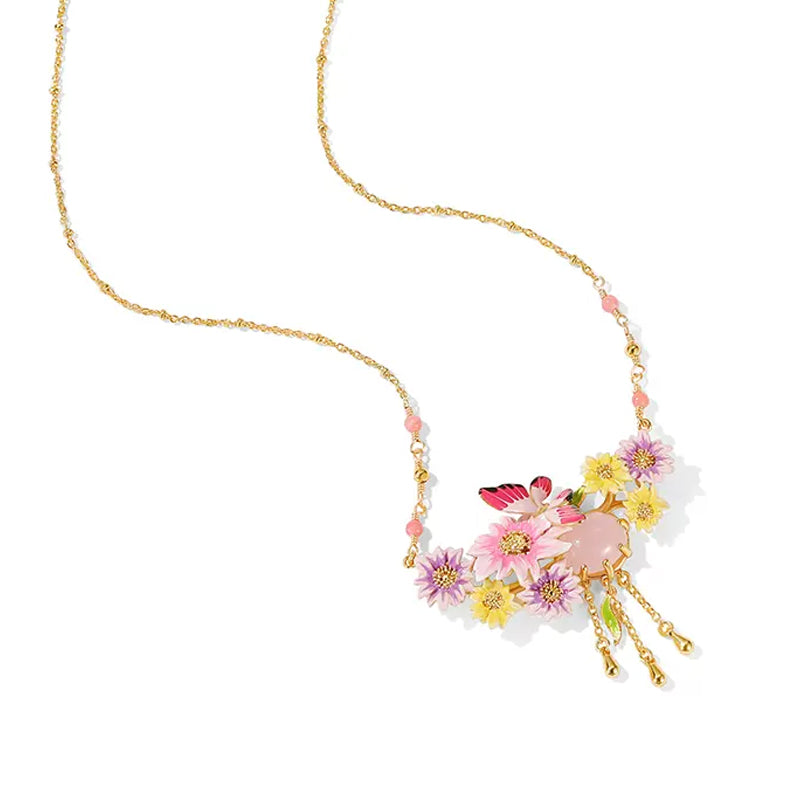 18K Butterfly Flower Delicate Enamel Necklace Monet's Garden Collection